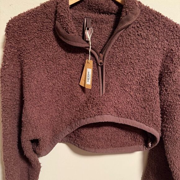 NWT SKIMS Garnet Cozy Knit Sherpa Teddy Cropped Pullover Half Zip Up Size XXS/XS - Picture 5 of 10